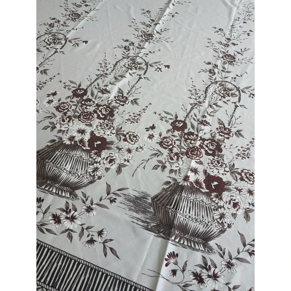 Mid Century Two Tone Floral Bamboo Curtain Panel Set - A Pair 86